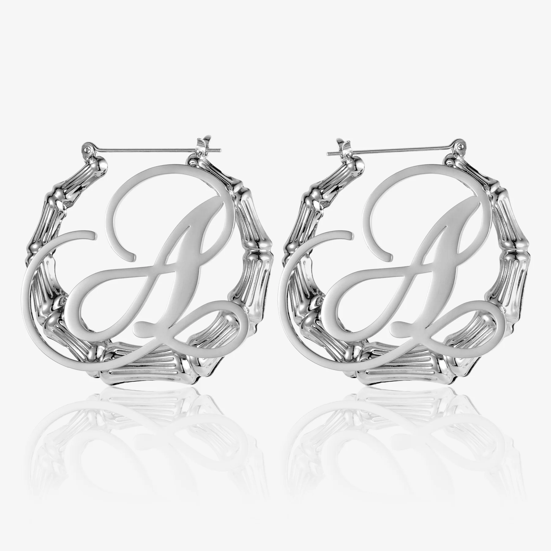 Bamboo Initial Hoop Earrings - Image 3