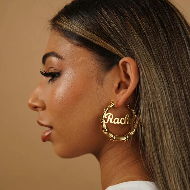 Bamboo Name Hoop Earrings - Image 4