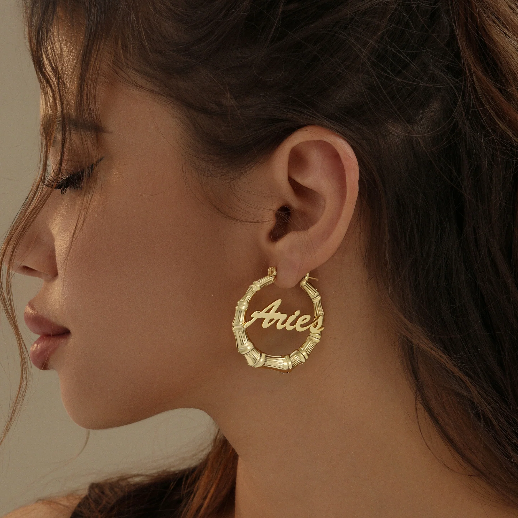 Bamboo Script Name Hoop Earrings - Image 2