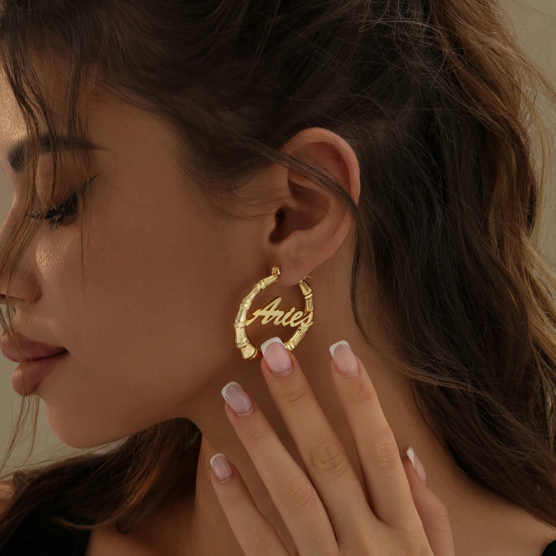 Bamboo Script Name Hoop Earrings - Image 3