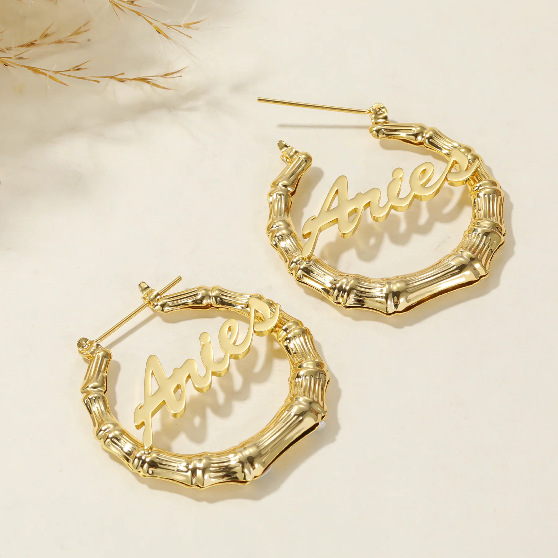 Bamboo Script Name Hoop Earrings - Image 5