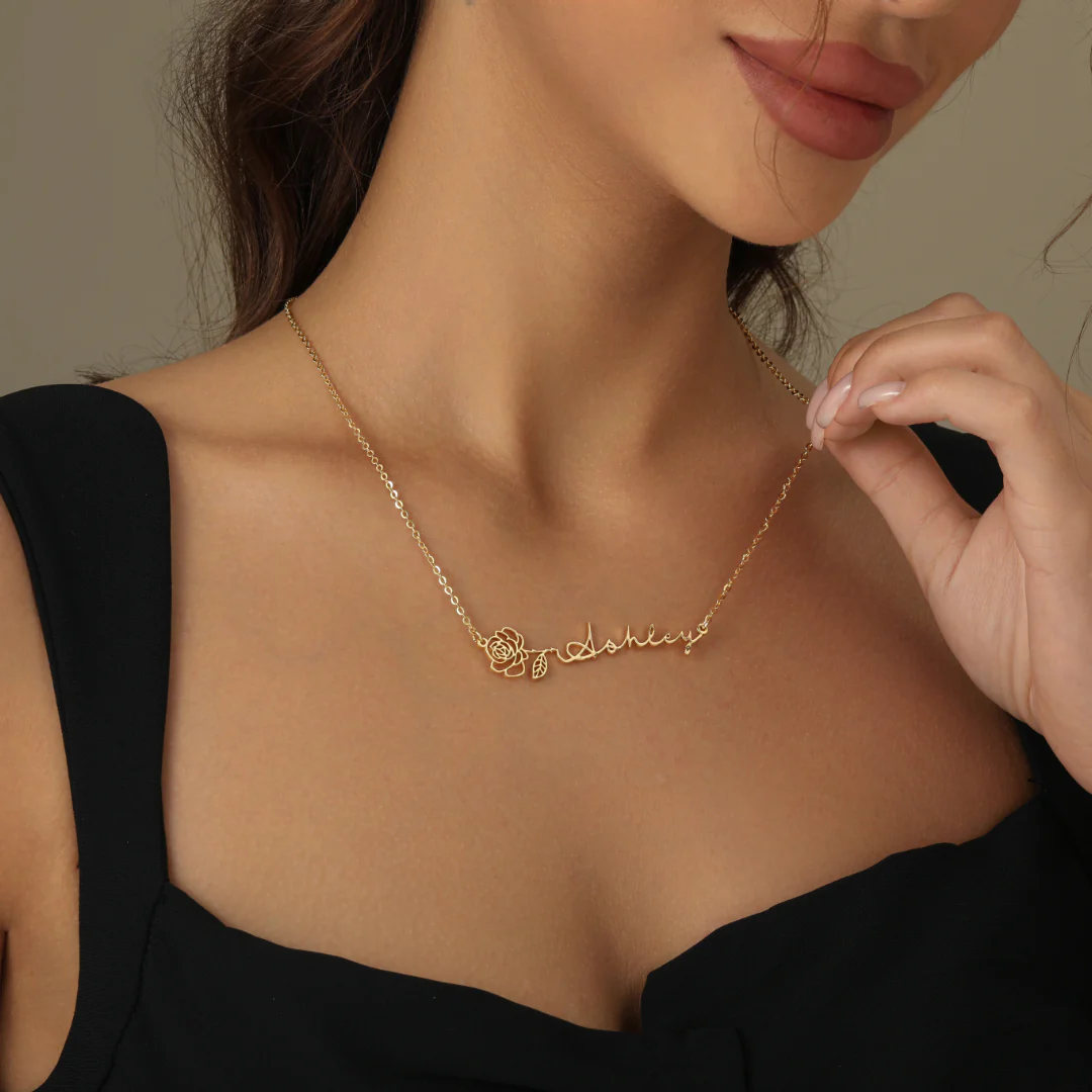 Birth Flower Horizontal Name Necklace - Image 3