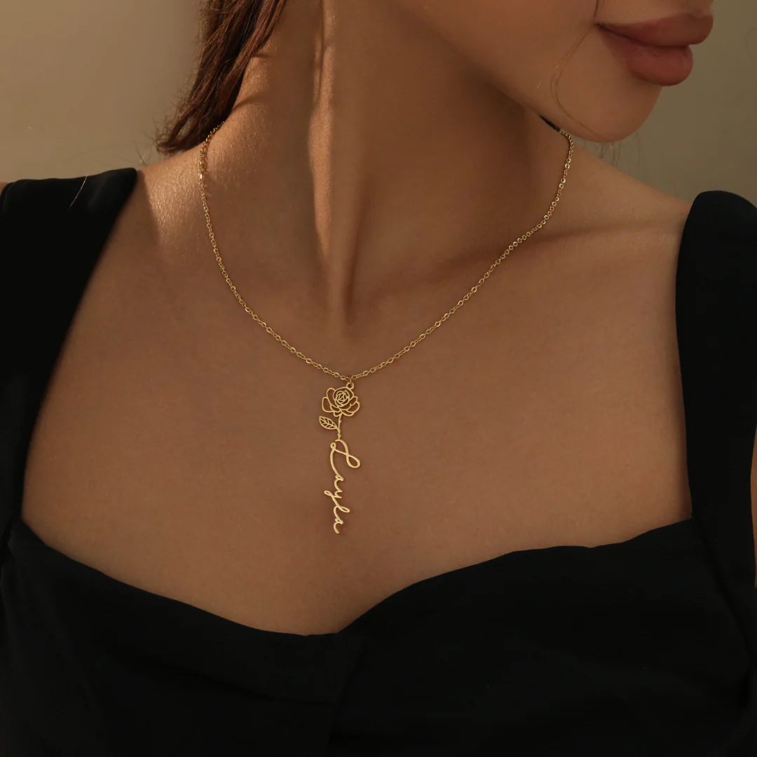 Birth Flower Name Necklace - Image 5