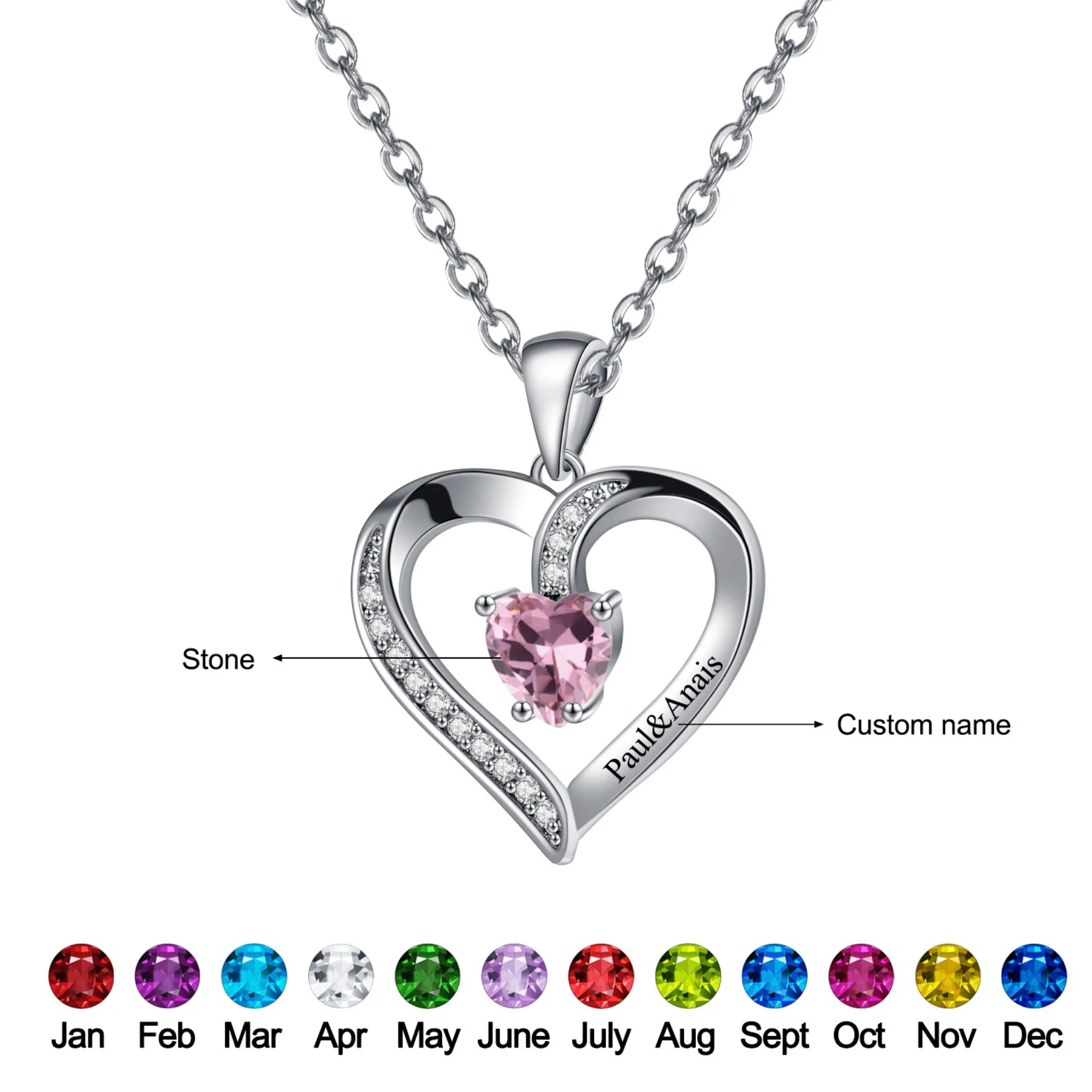 Birthstone Heart Shape Necklace - Image 3