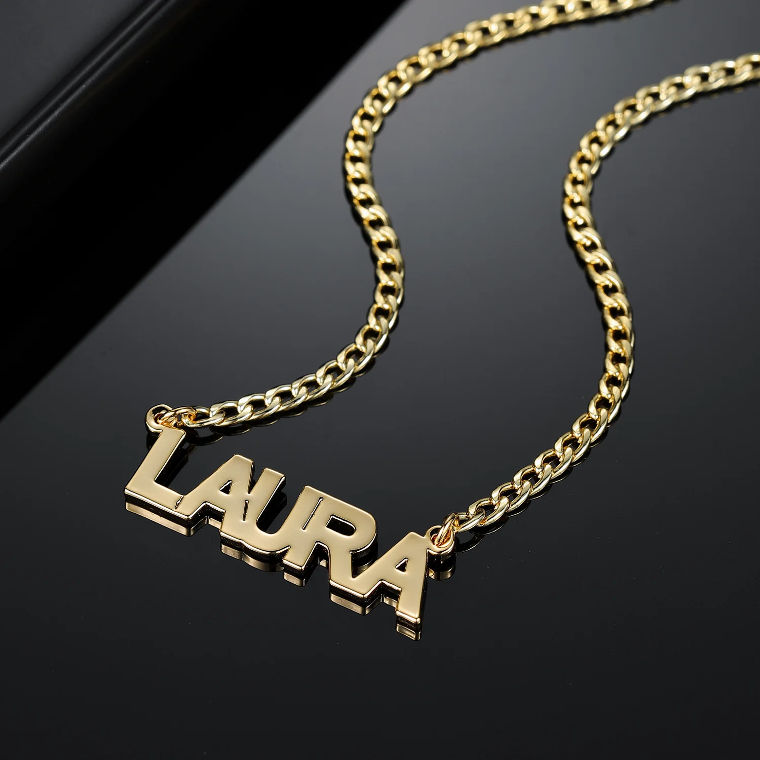 Block Name Necklace w/ Cuban Chain - Image 5