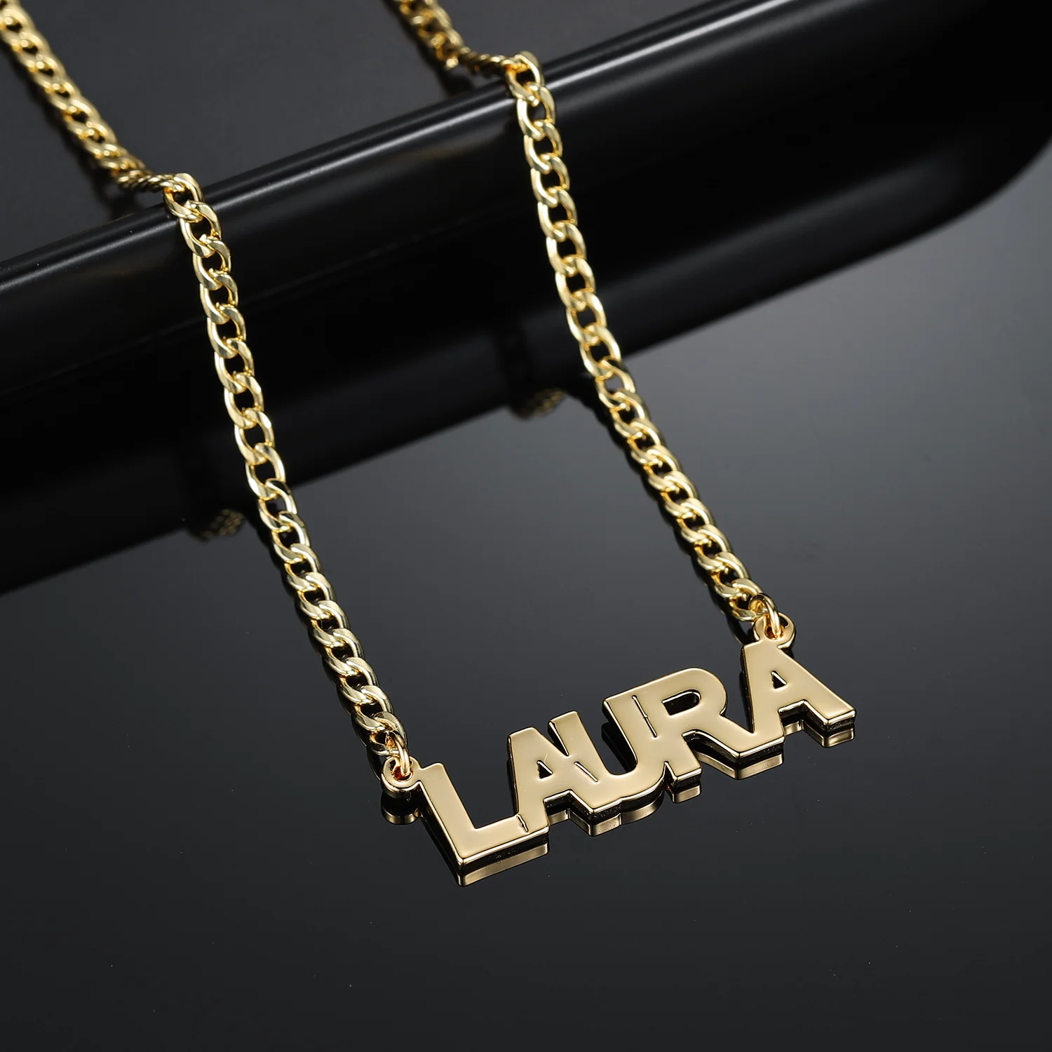 Block Name Necklace w/ Cuban Chain - Image 9