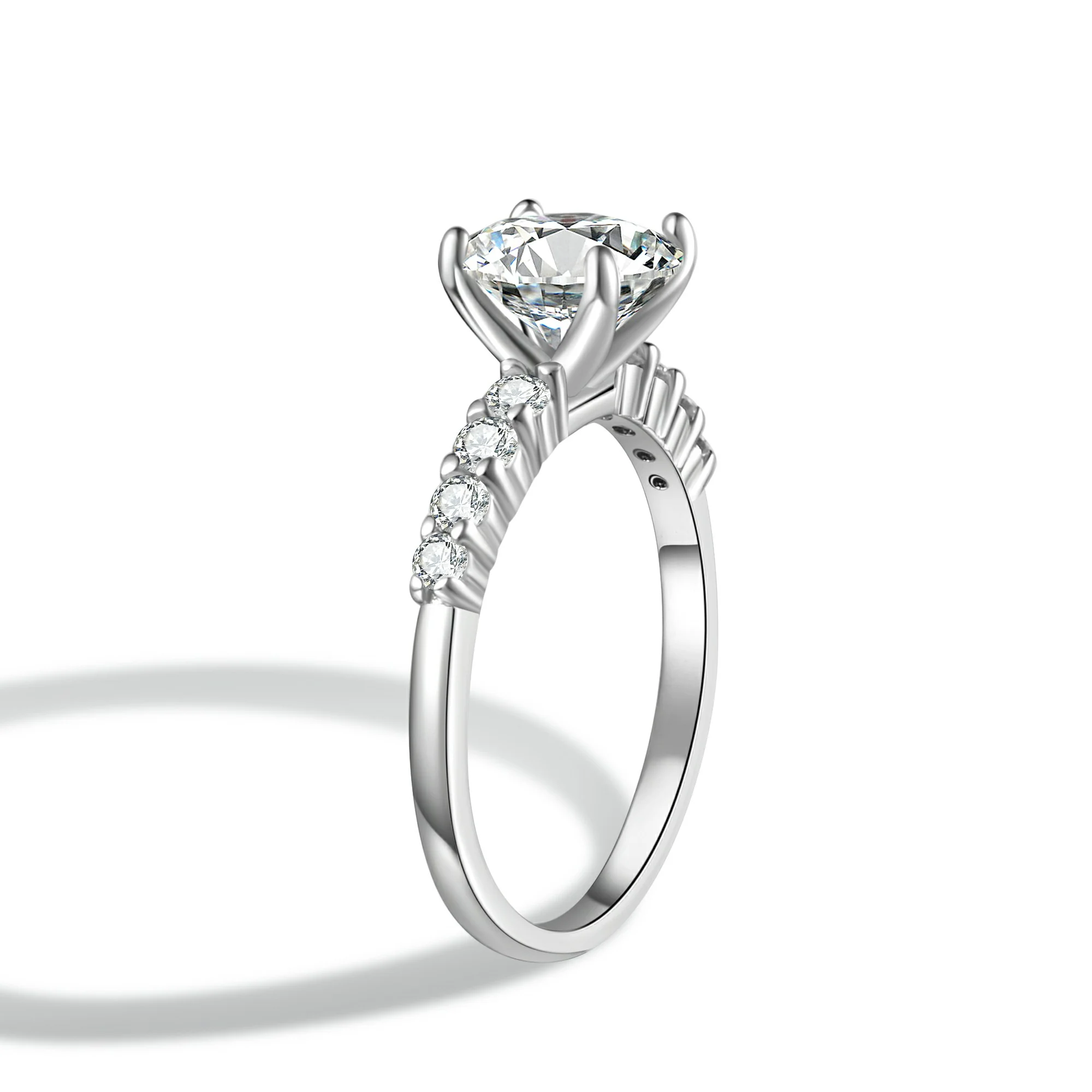 Classic Shared-Prong Round Cut Moissanite Engagement Ring - Image 5