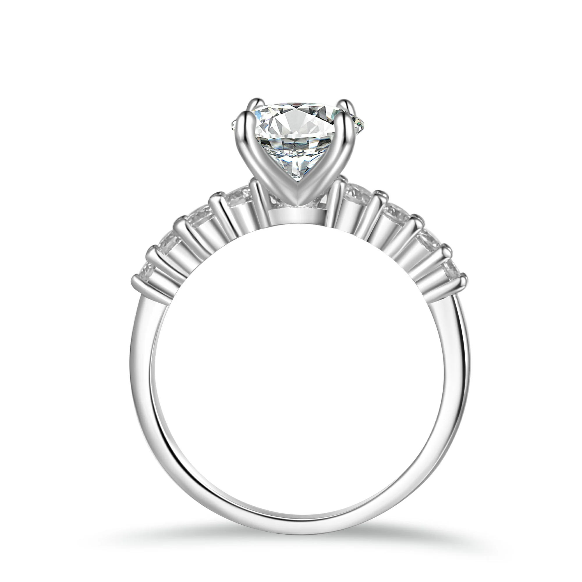 Classic Shared-Prong Round Cut Moissanite Engagement Ring - Image 7