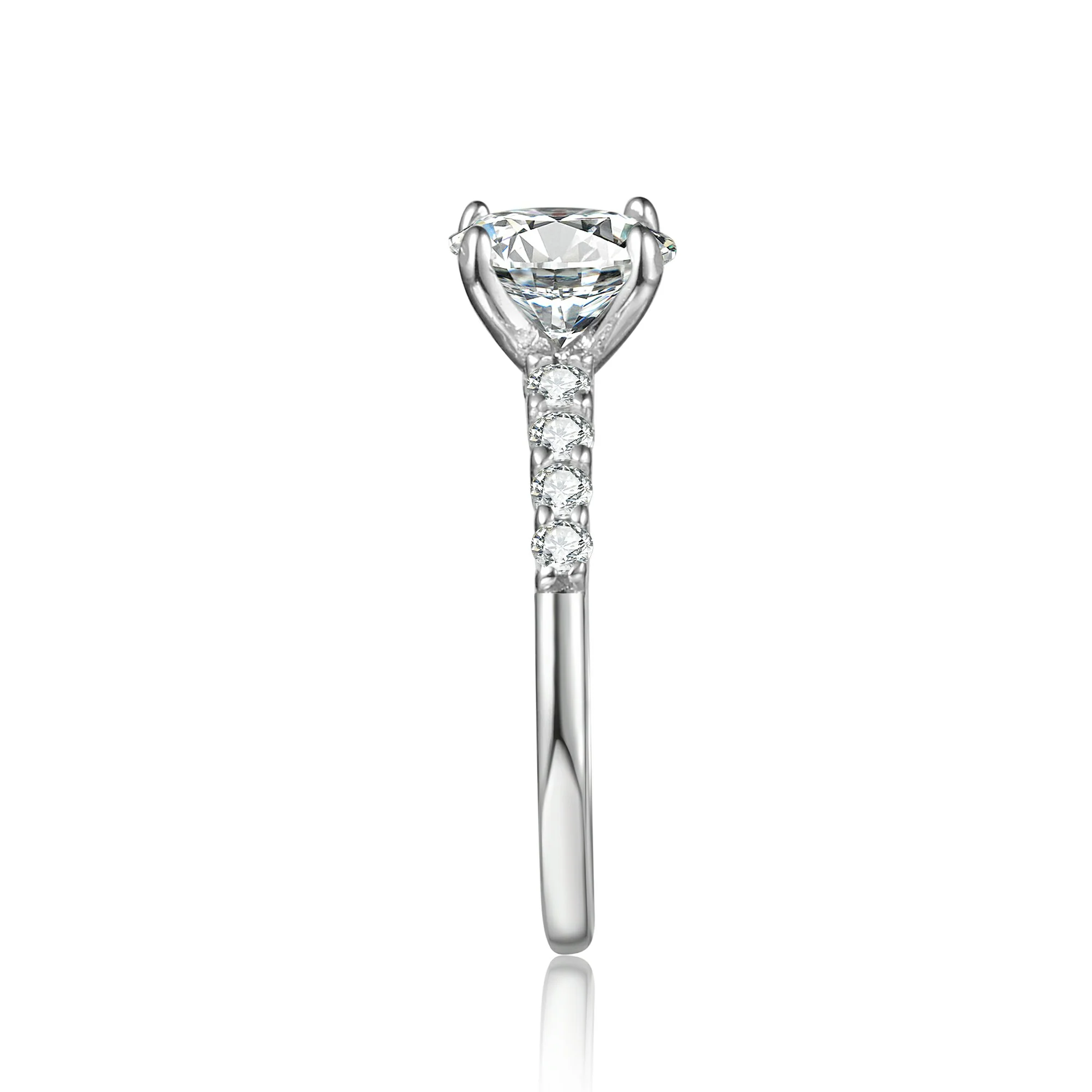 Classic Shared-Prong Round Cut Moissanite Engagement Ring - Image 9