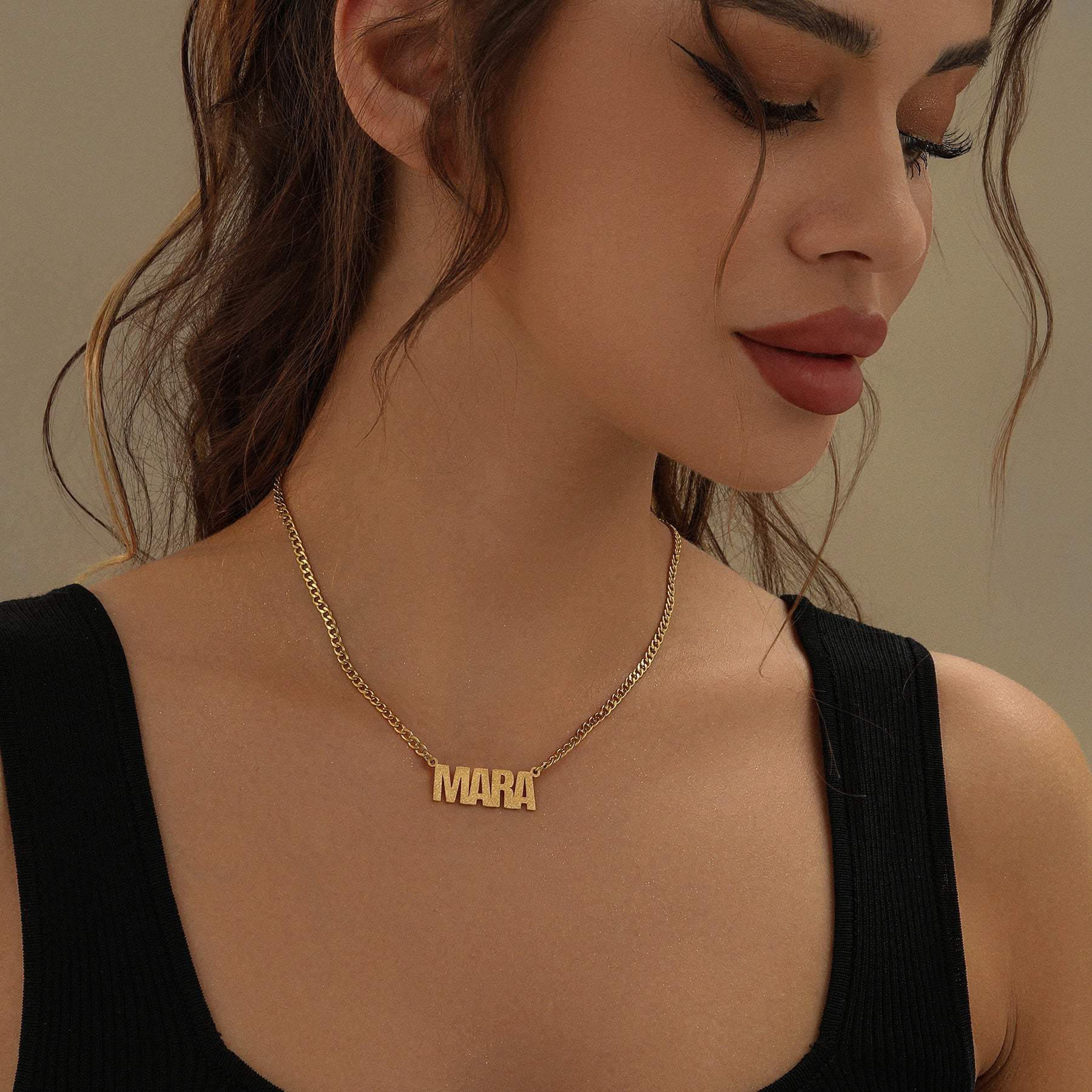 Diamond Cut Block Name Necklace - Image 4