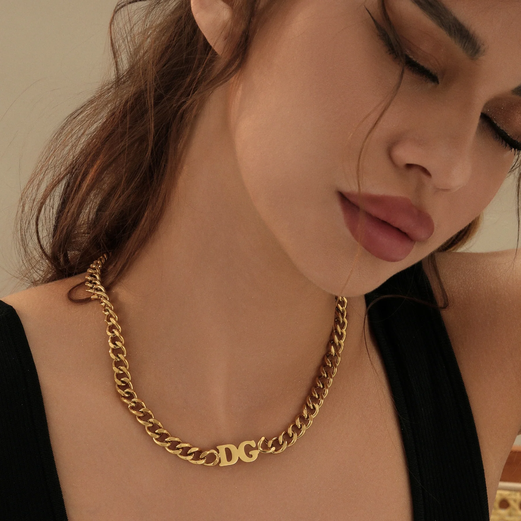 Initials Choker w/ XL Cuban Chain - Image 3