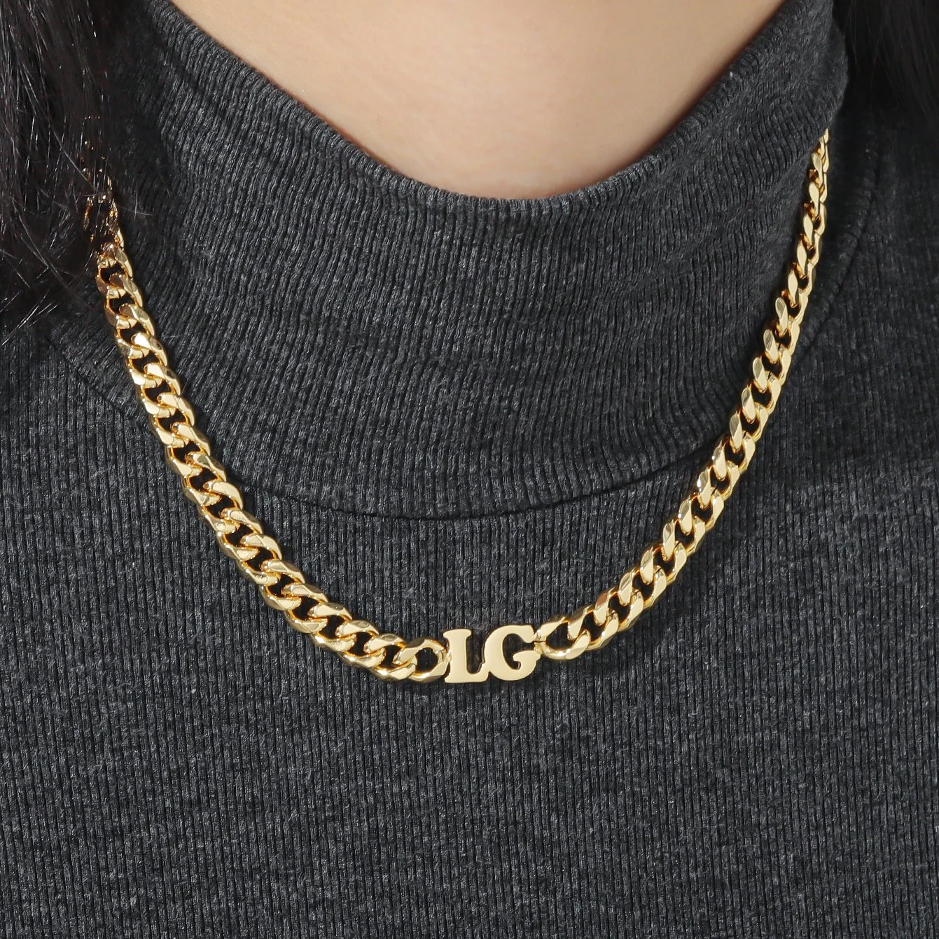 Initials Choker w/ XL Cuban Chain - Image 4