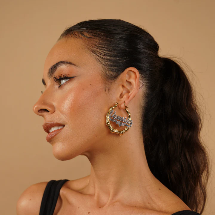 Double Plated Bamboo Name Hoop Earrings - Image 4