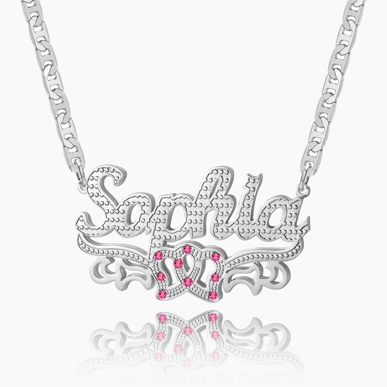 Double Plated Double Heart Name Necklace w/ Clip Chain - Image 4
