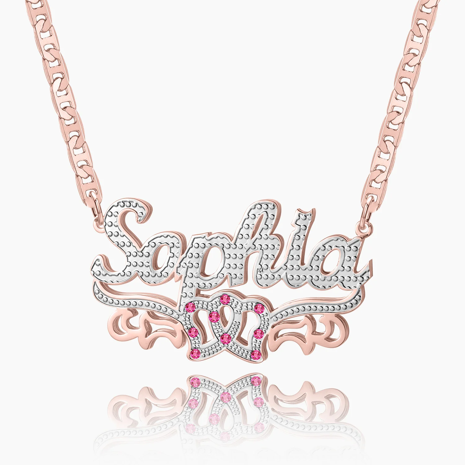Double Plated Double Heart Name Necklace w/ Clip Chain - Image 6
