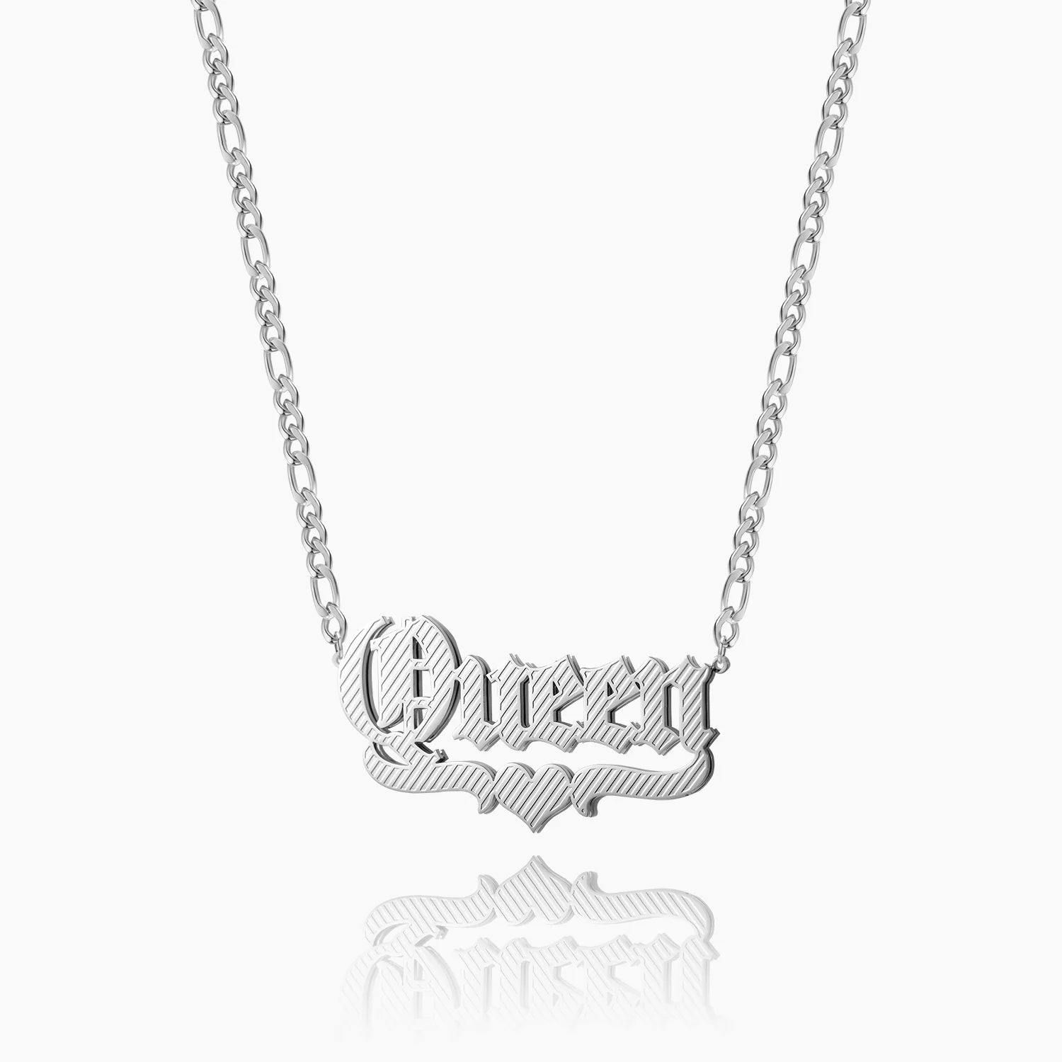 Double Plated Gothic Name Necklace w/ Figaro Chain - Image 5