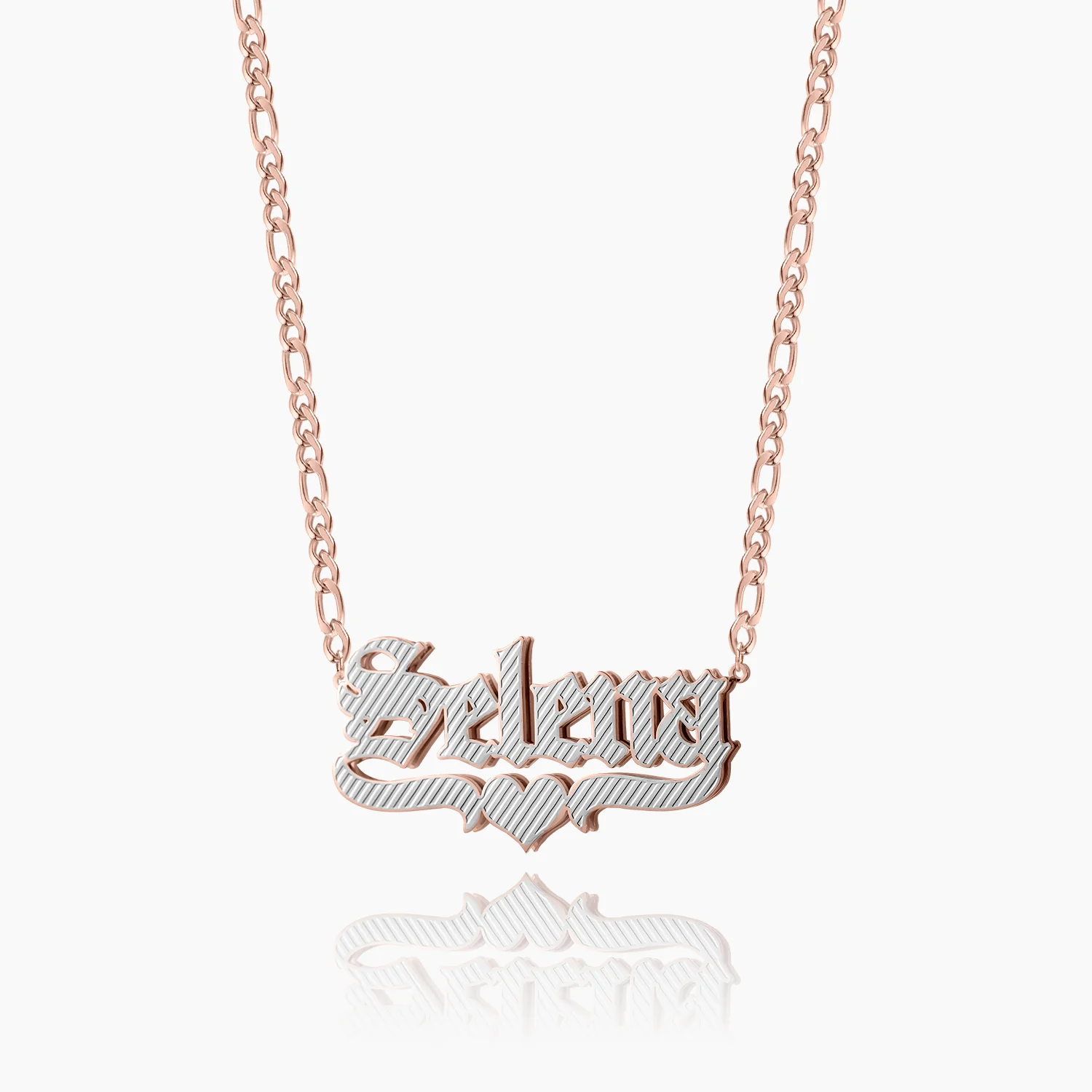 Double Plated Gothic Name Necklace w/ Figaro Chain - Image 6