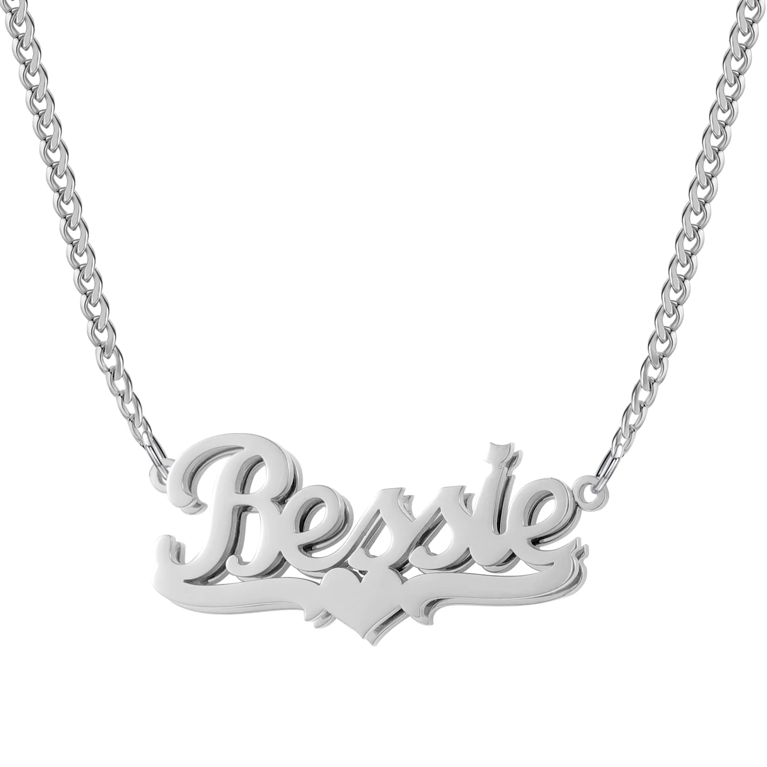 Double Plated Heart Name Necklace w/ Cuban Chain - Image 5