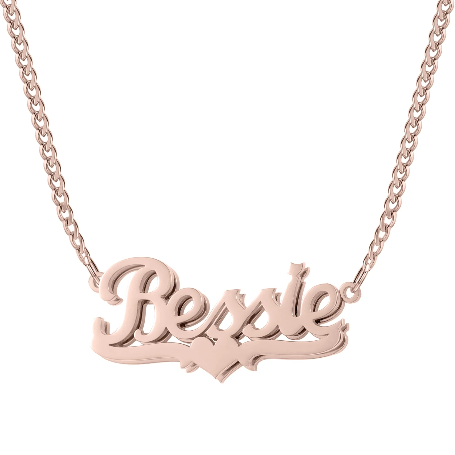 Double Plated Heart Name Necklace w/ Cuban Chain - Image 8