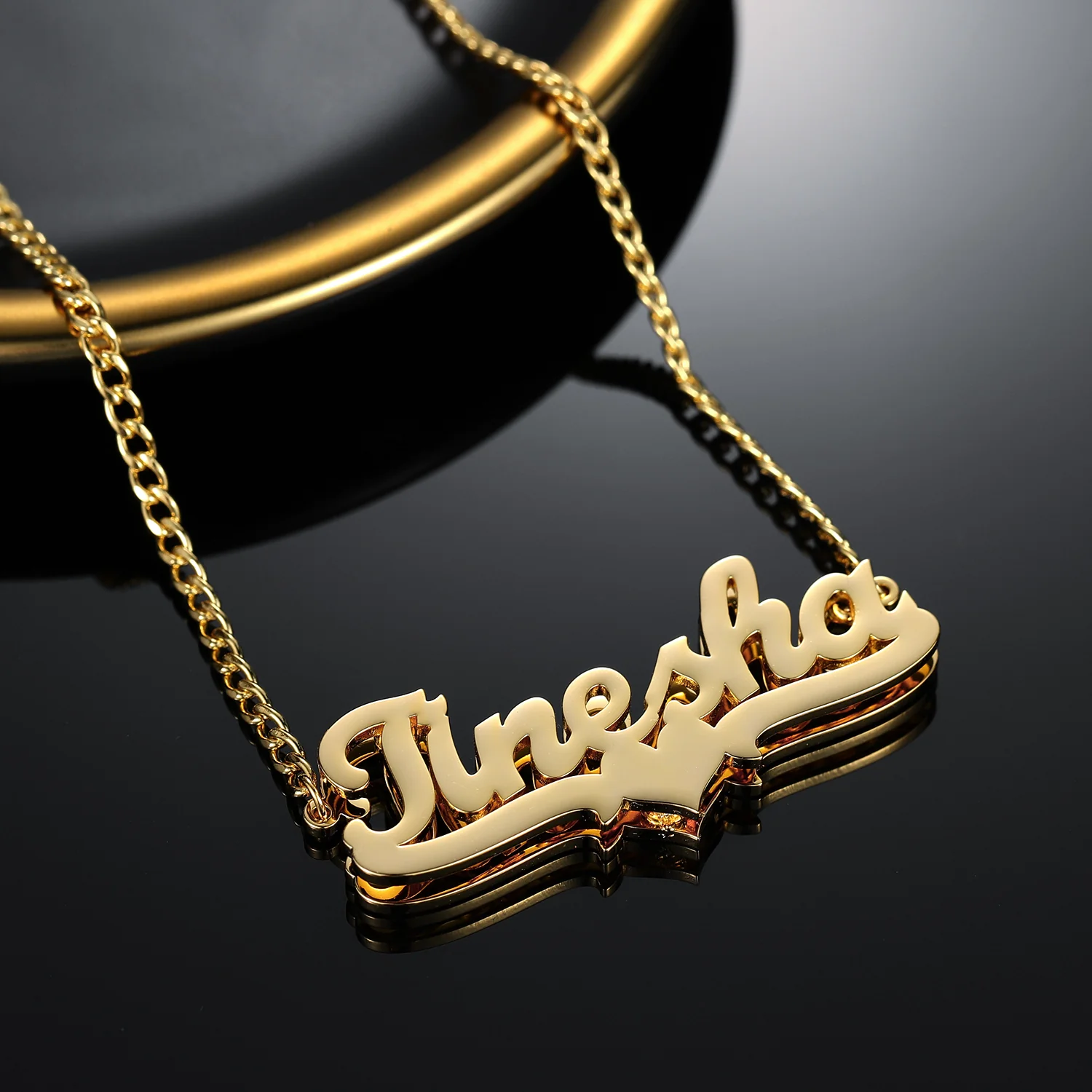 Double Plated Heart Name Necklace w/ Cuban Chain - Image 9