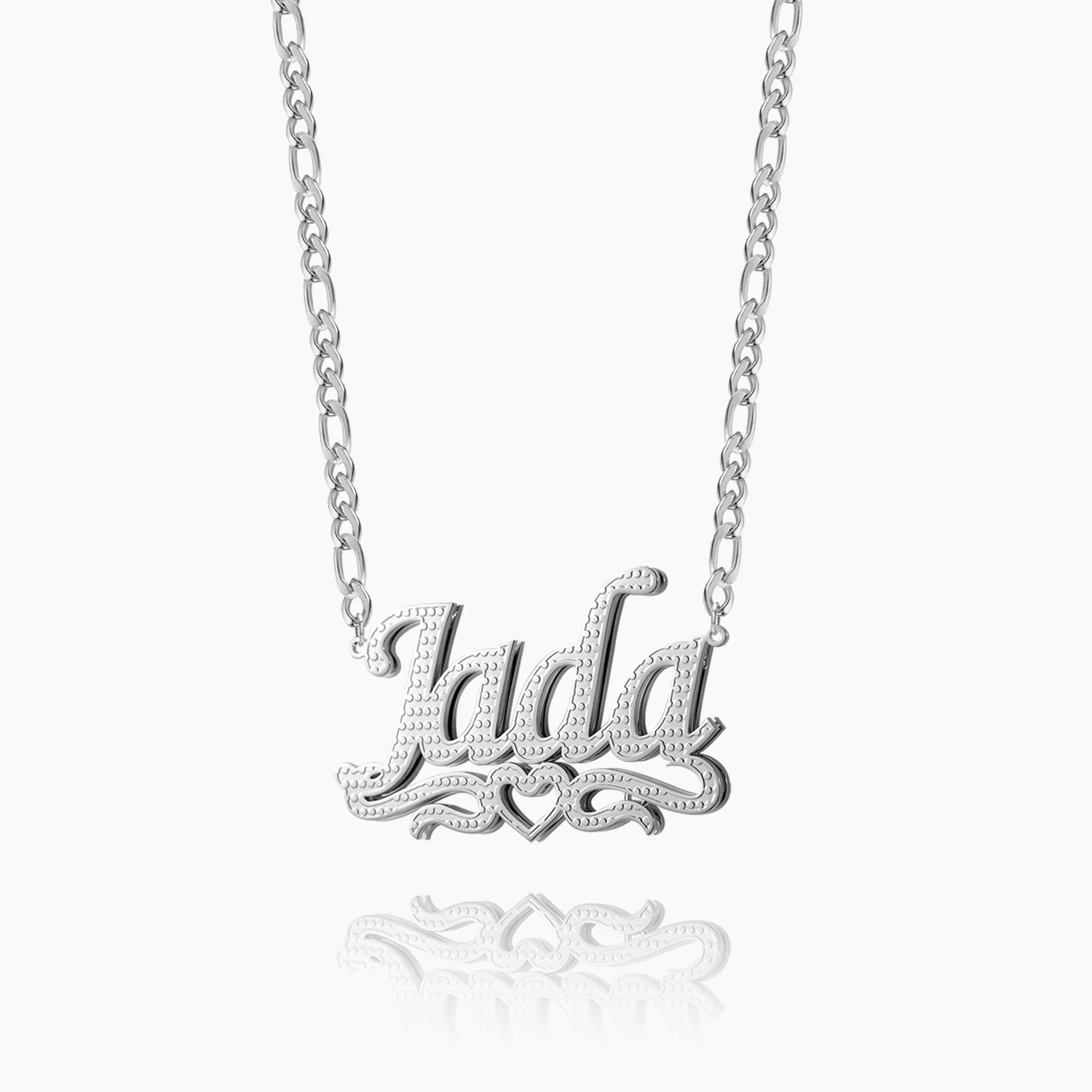 Double Plated Heart Title Name Necklace w/ Figaro Chain - Image 4