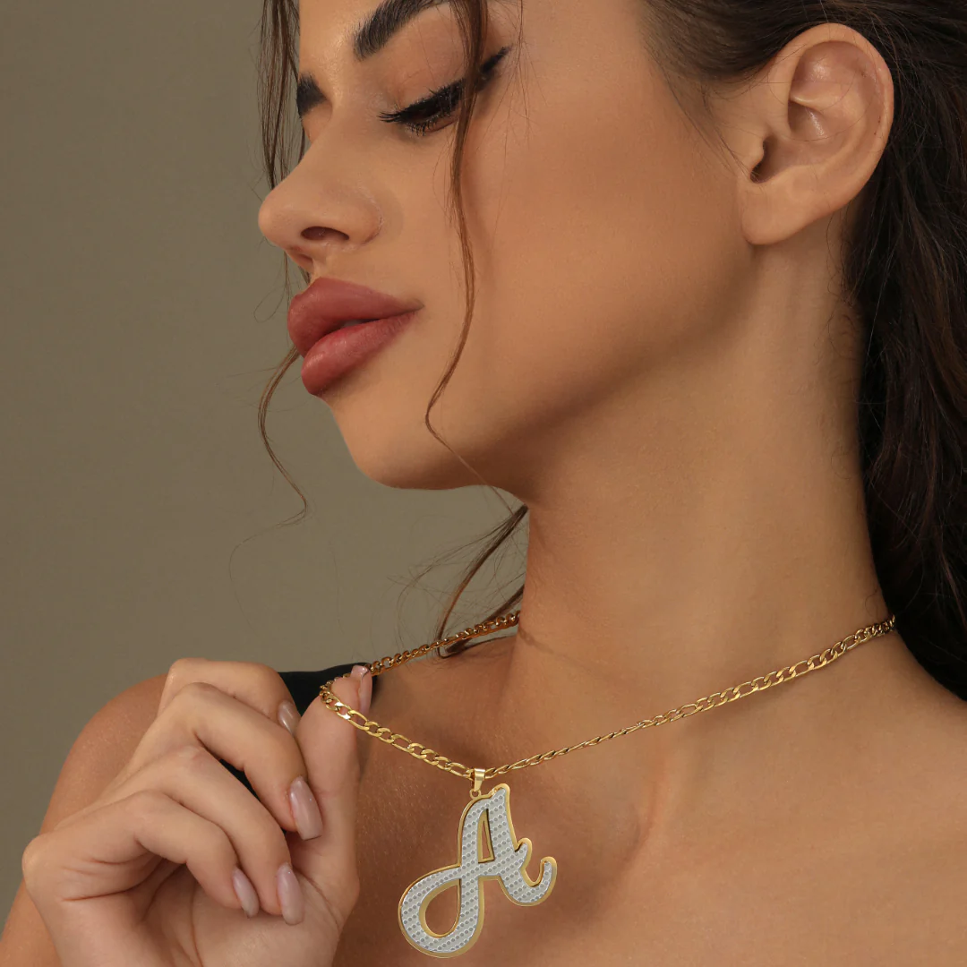 Double Plated Initial Necklace w/ Figaro Chain - Image 2