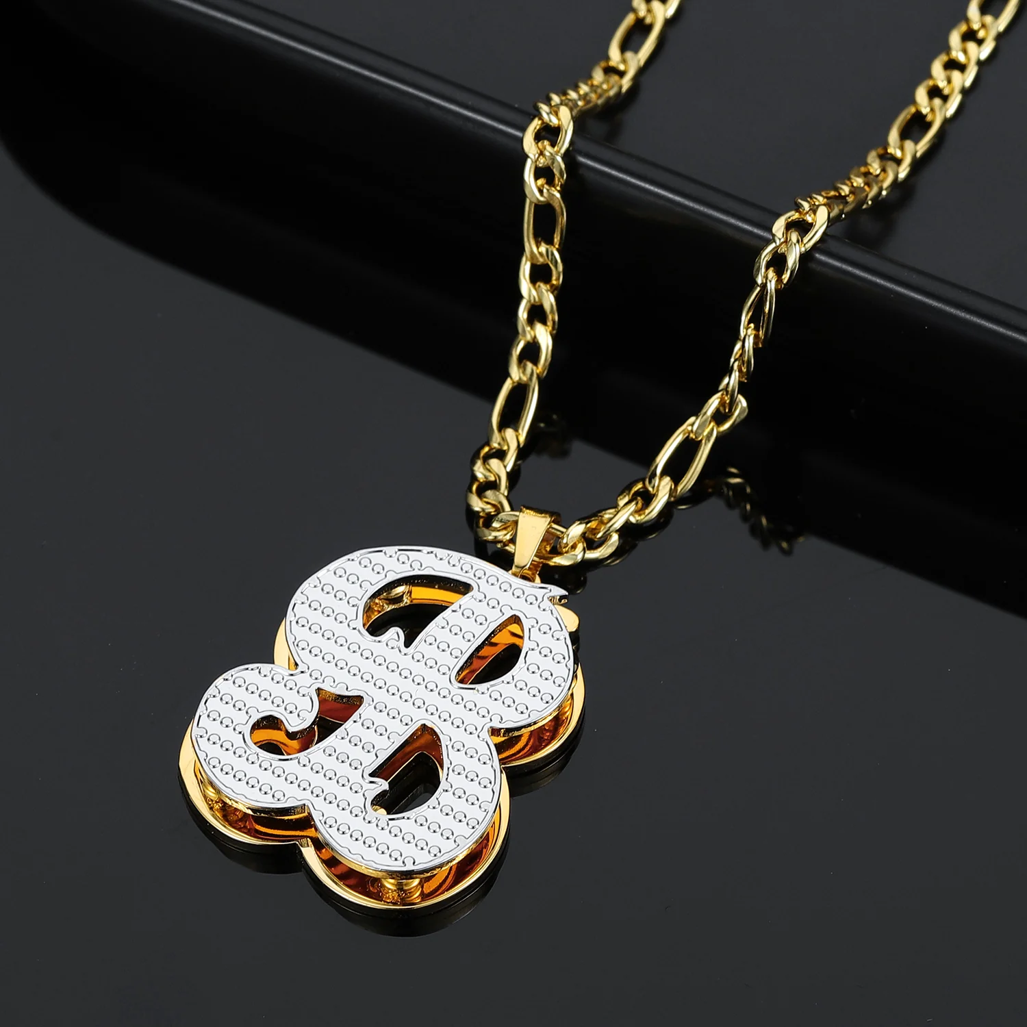 Double Plated Initial Necklace w/ Figaro Chain - Image 3