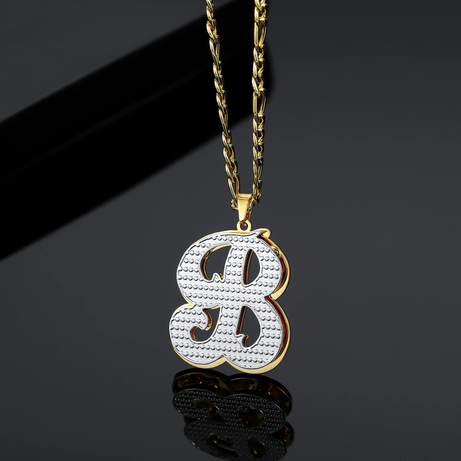 Double Plated Initial Necklace w/ Figaro Chain - Image 6
