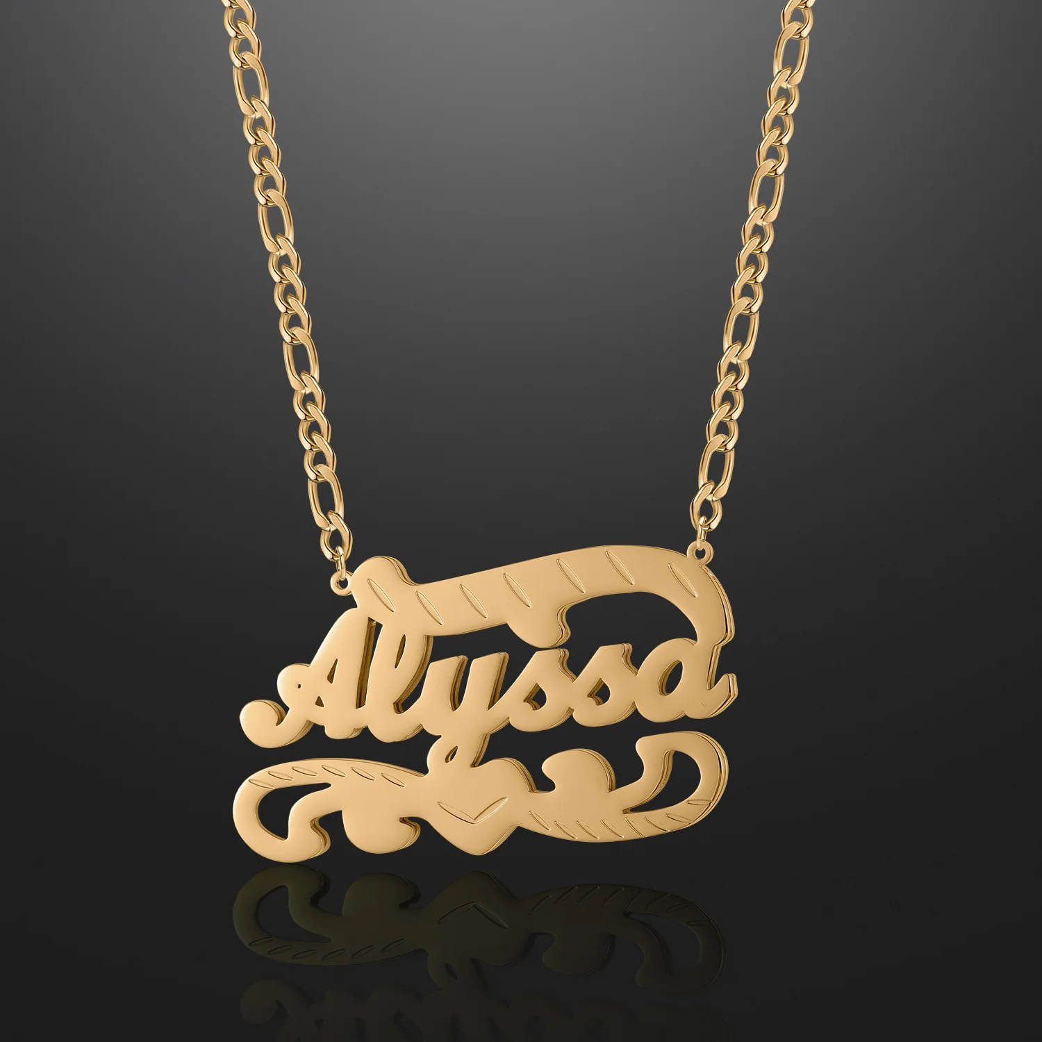 Double Plated Name Heart Necklace w/ Figaro Chain - Image 4
