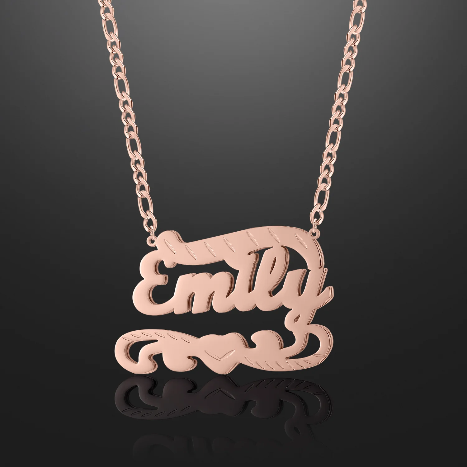 Double Plated Name Heart Necklace w/ Figaro Chain - Image 6
