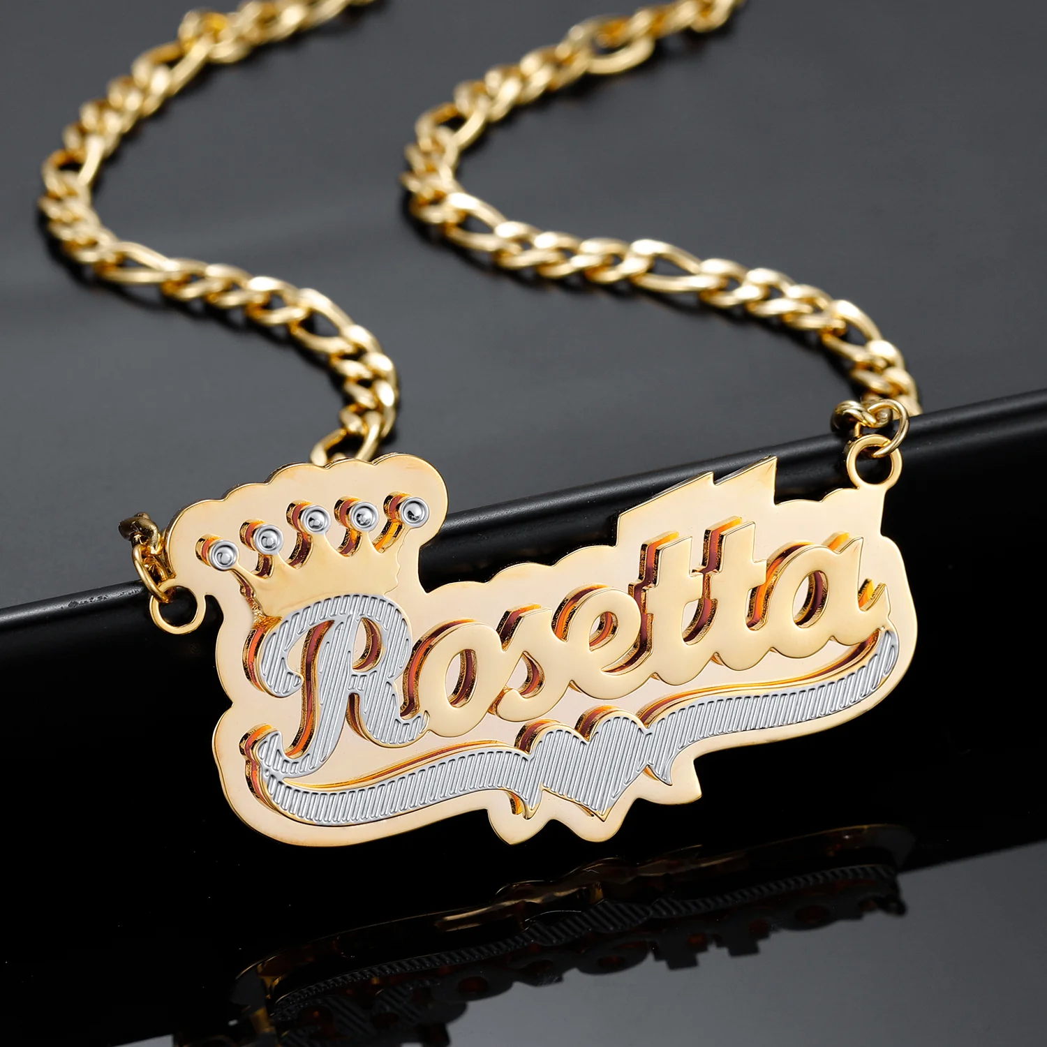 Double Plated Royal Name Necklace w/ Cuban Chain - Image 3