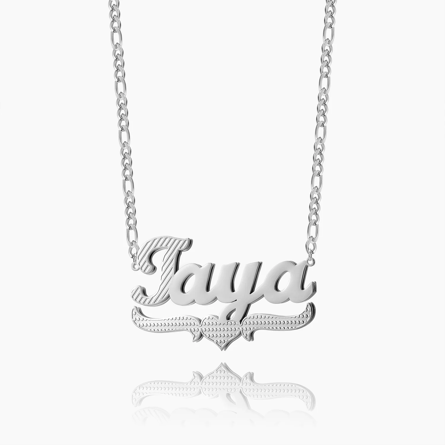 Double Plated Script Name Necklace w/ Figaro Chain - Image 4