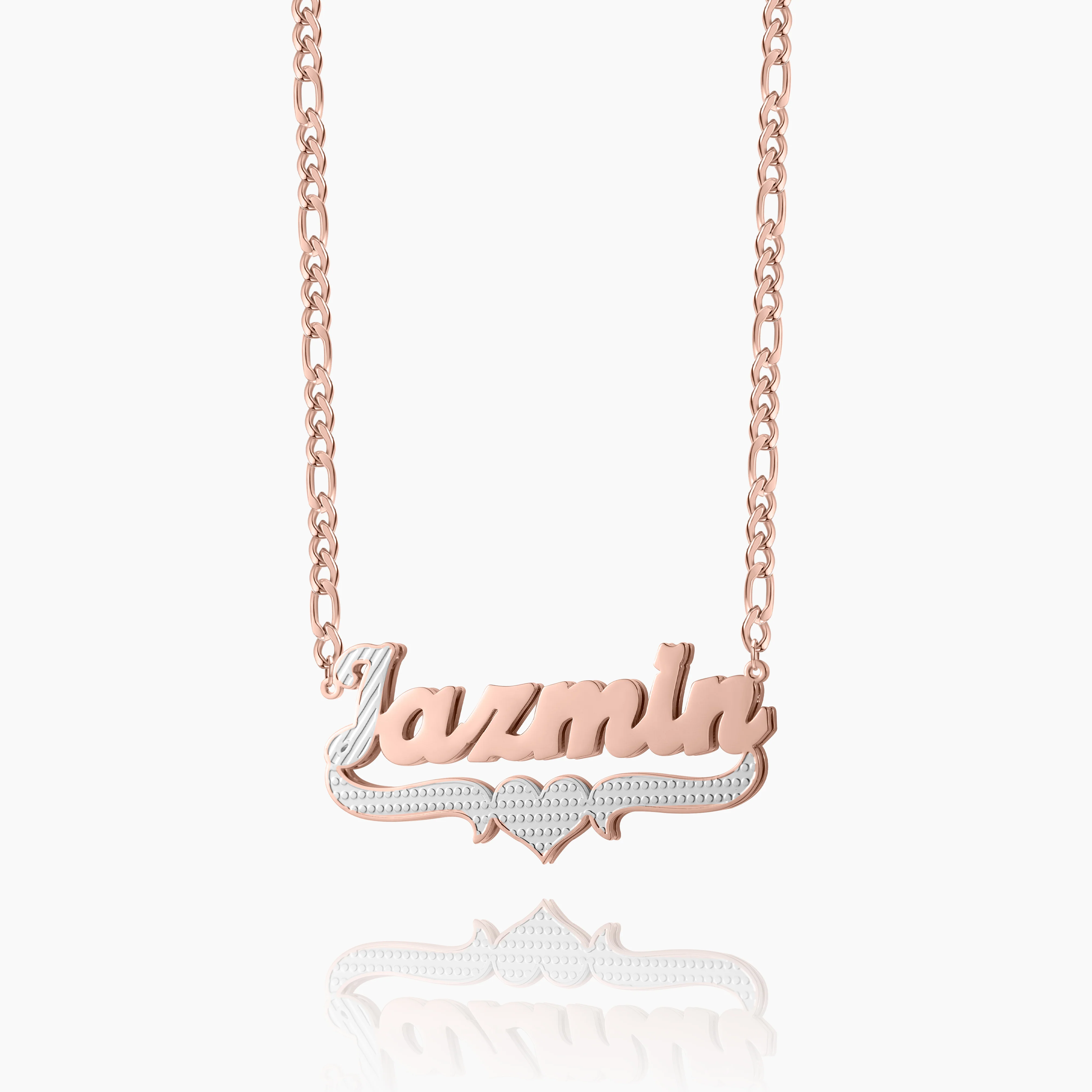 Double Plated Script Name Necklace w/ Figaro Chain - Image 8
