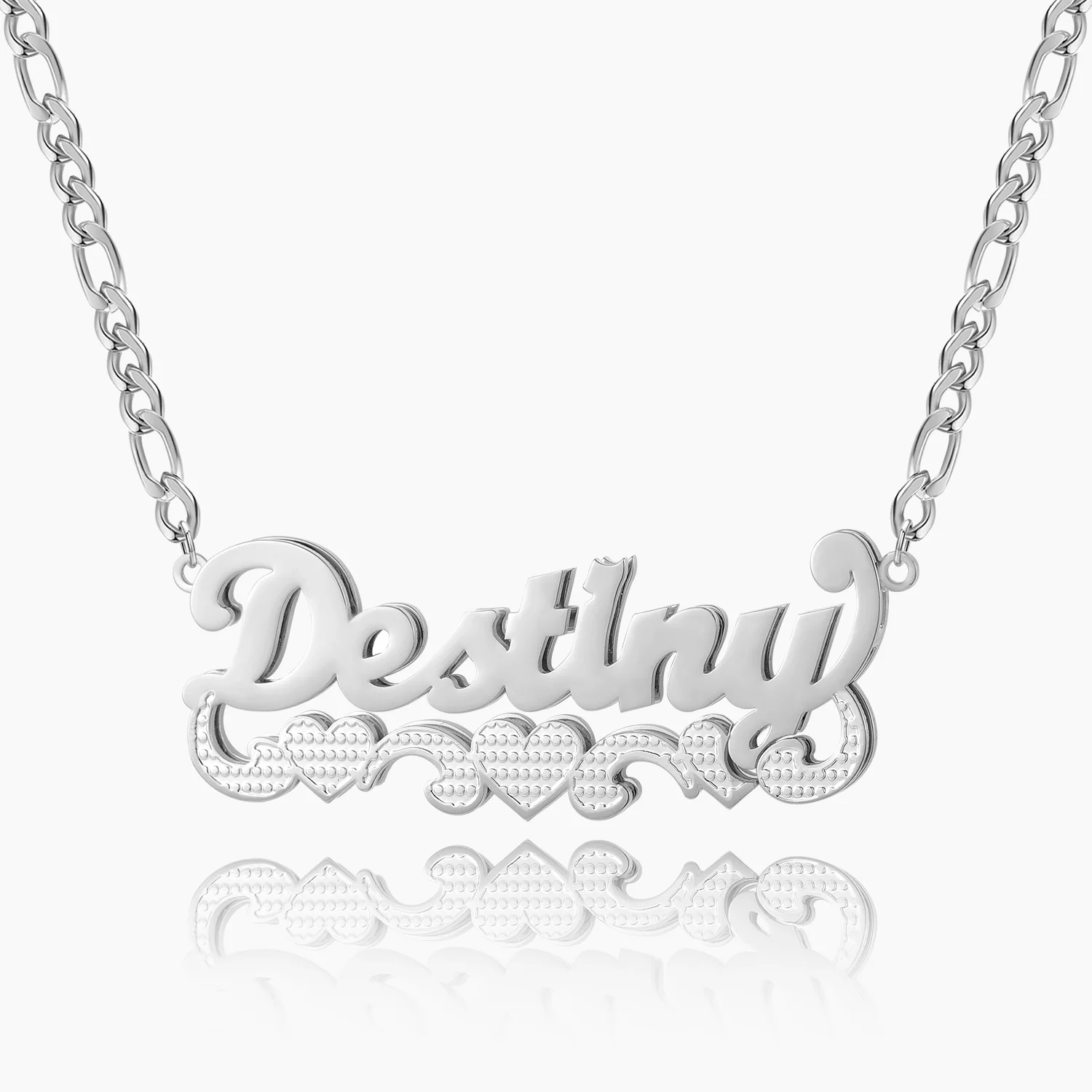 Double Plated Triple Heart Name Necklace w/ Cuban Chain - Image 4