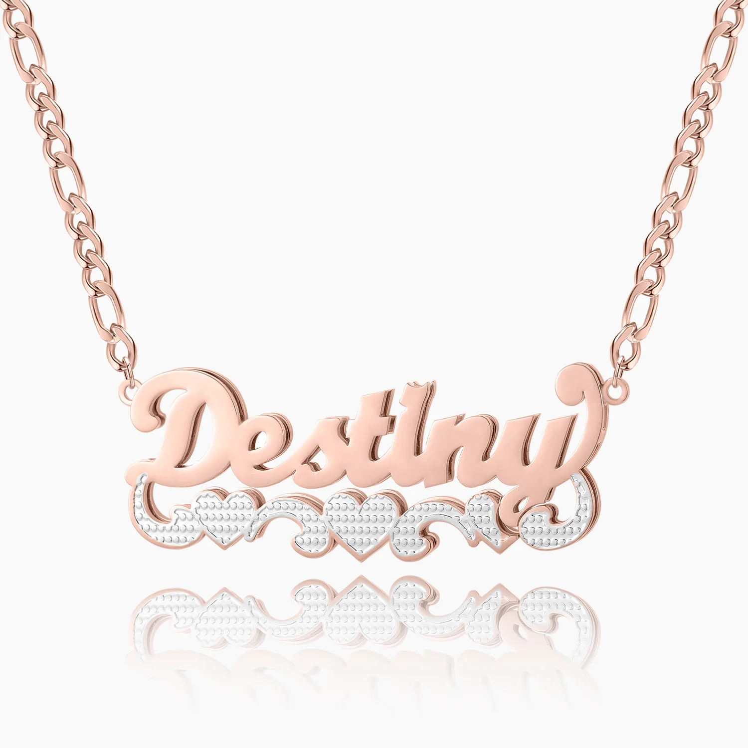 Double Plated Triple Heart Name Necklace w/ Cuban Chain - Image 6