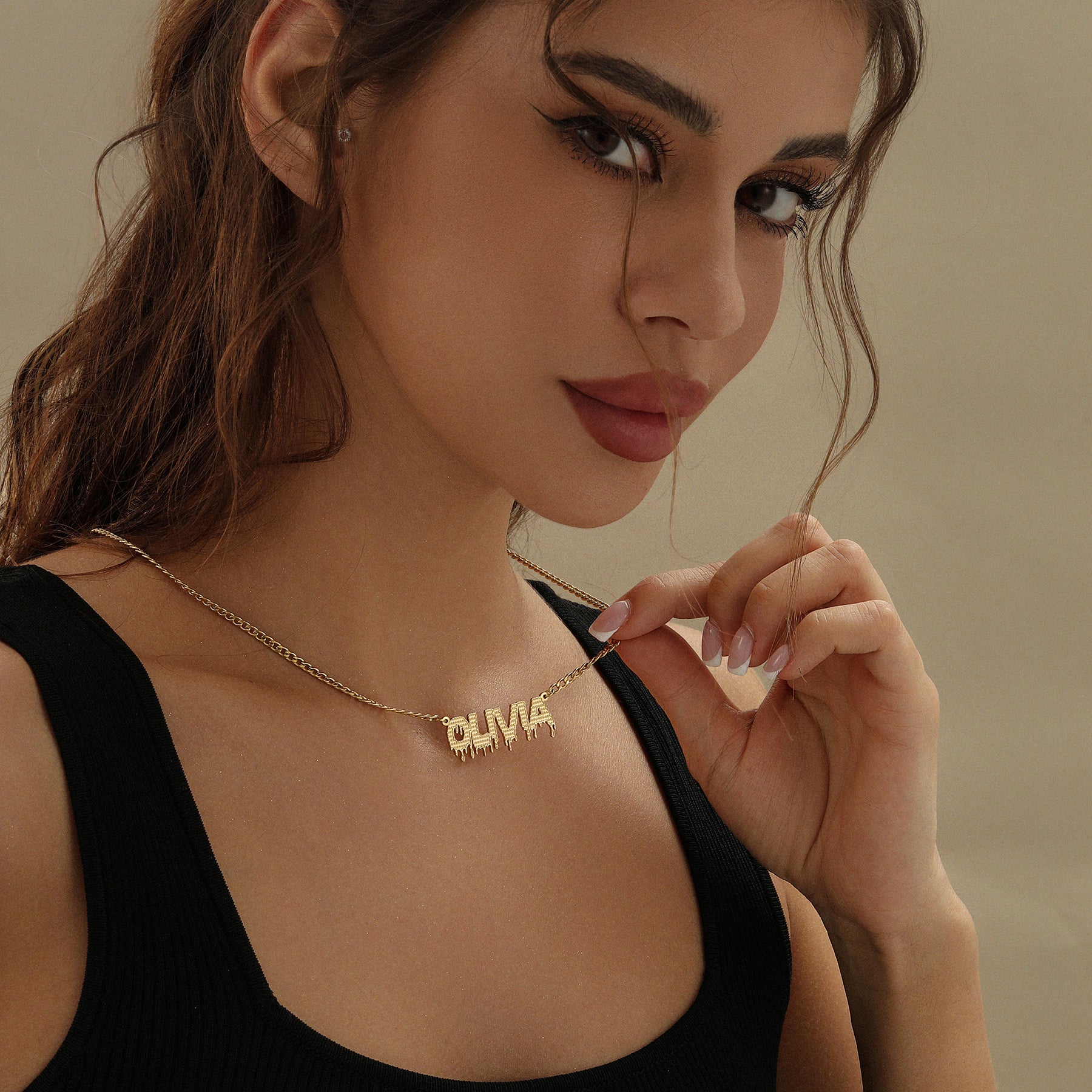 Drippy Name Necklace w/ Cuban Chain - Image 2