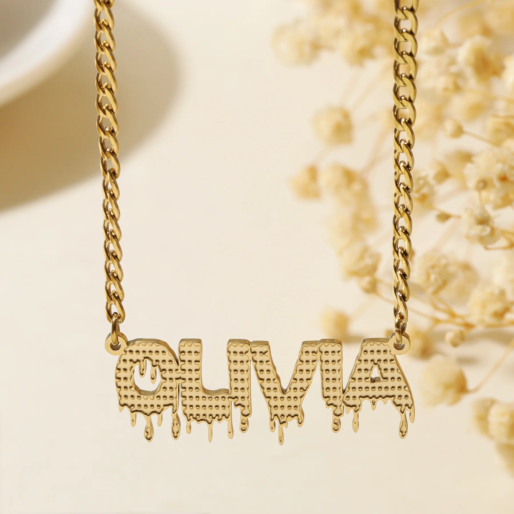 Drippy Name Necklace w/ Cuban Chain - Image 4