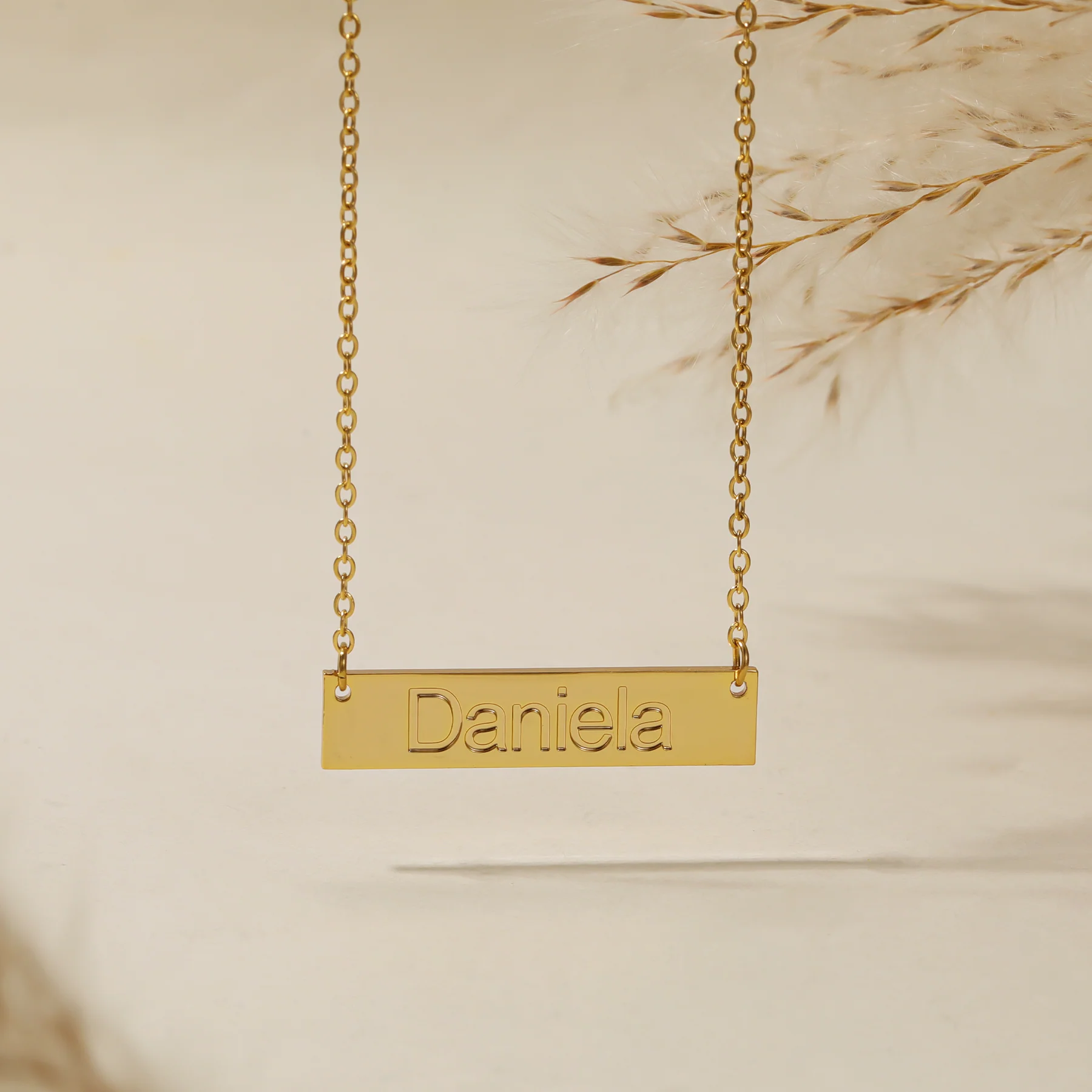 Embossed Engraved Bar Necklace - Image 3