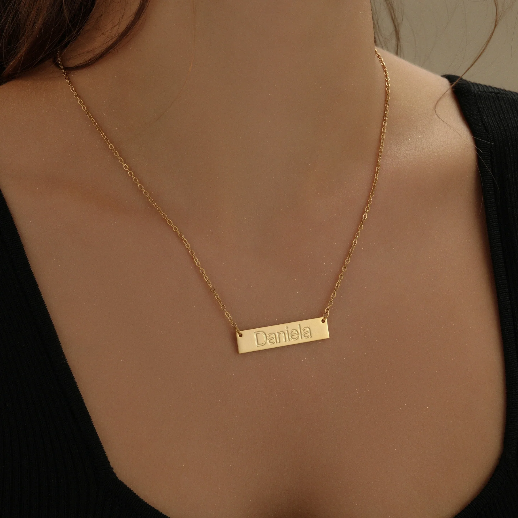 Embossed Engraved Bar Necklace - Image 4