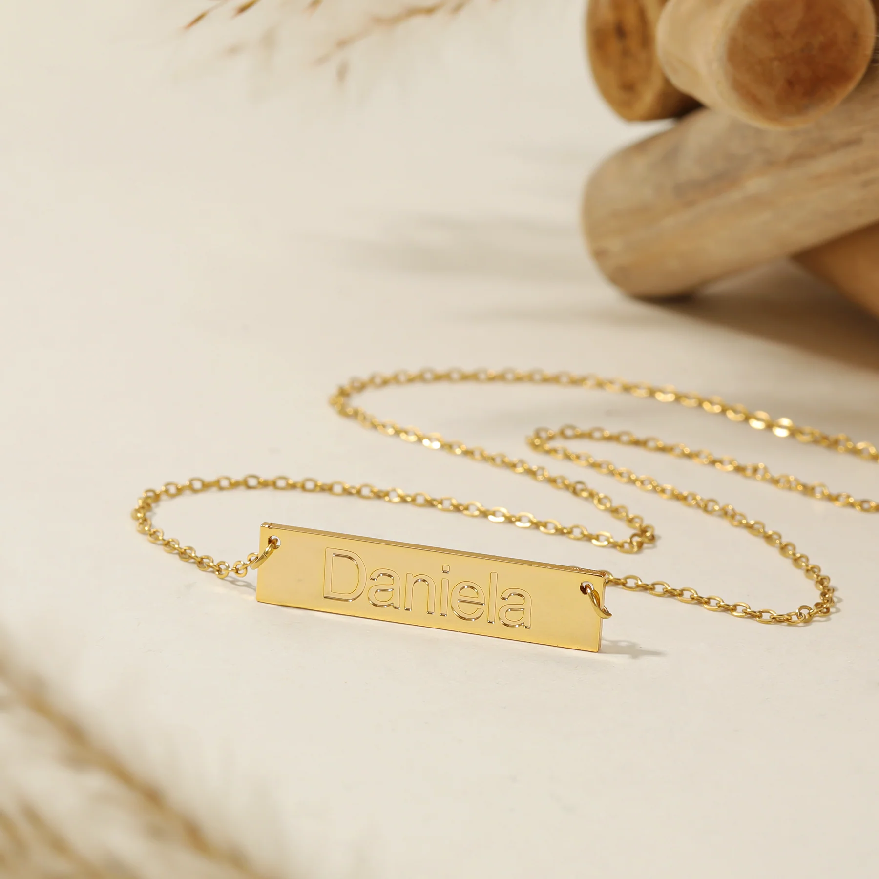 Embossed Engraved Bar Necklace - Image 5