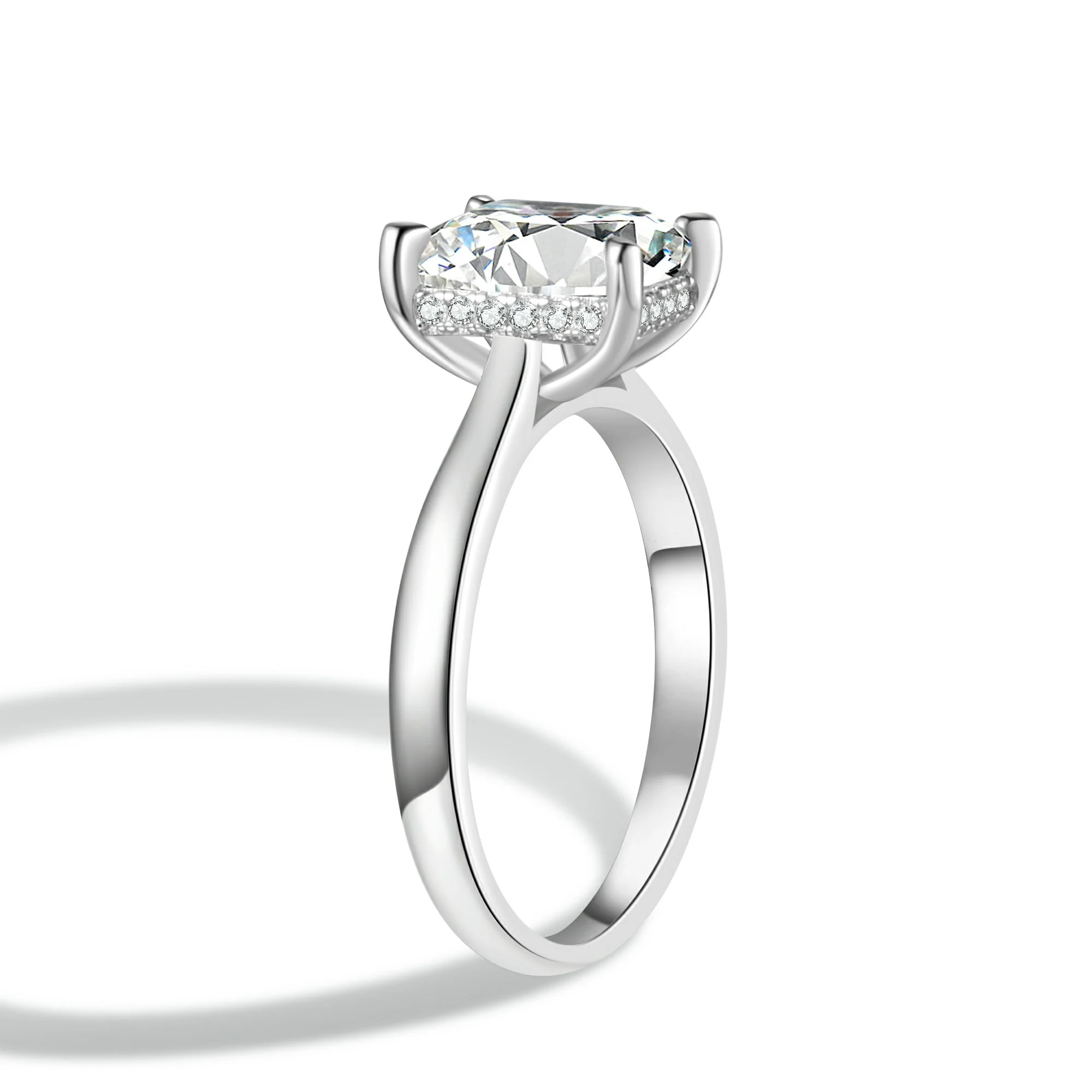 Emerald Cut Moissanite Engagement Ring With Hidden Halo - Image 5