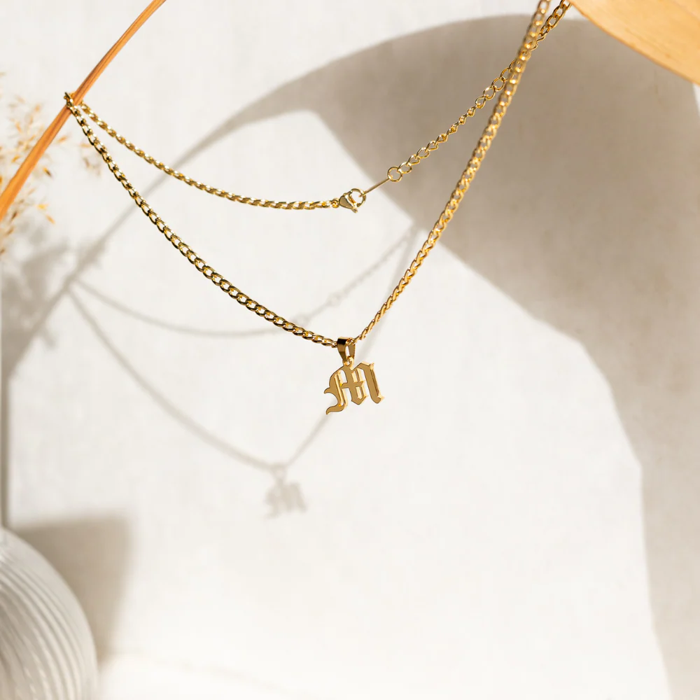 Gothic Letter Necklace w/ Cuban Chain - Image 3