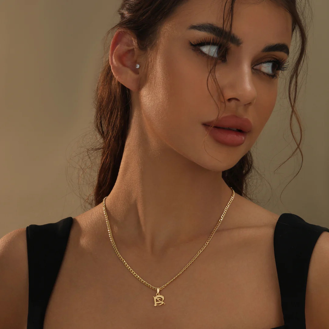 Gothic Letter Necklace w/ Cuban Chain - Image 4