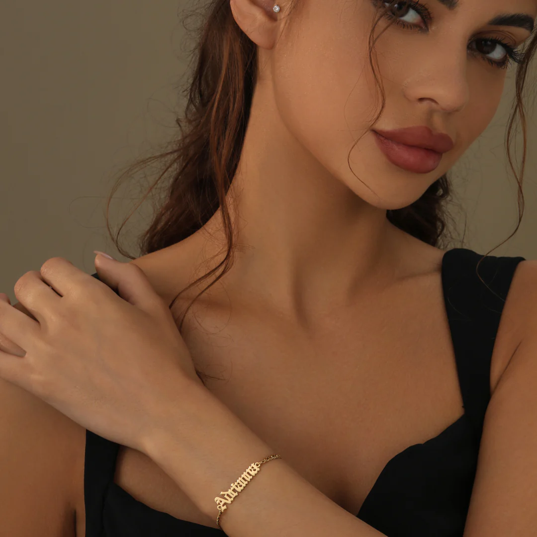 Gothic Name Bracelet w/ Cuban Chain - Image 3
