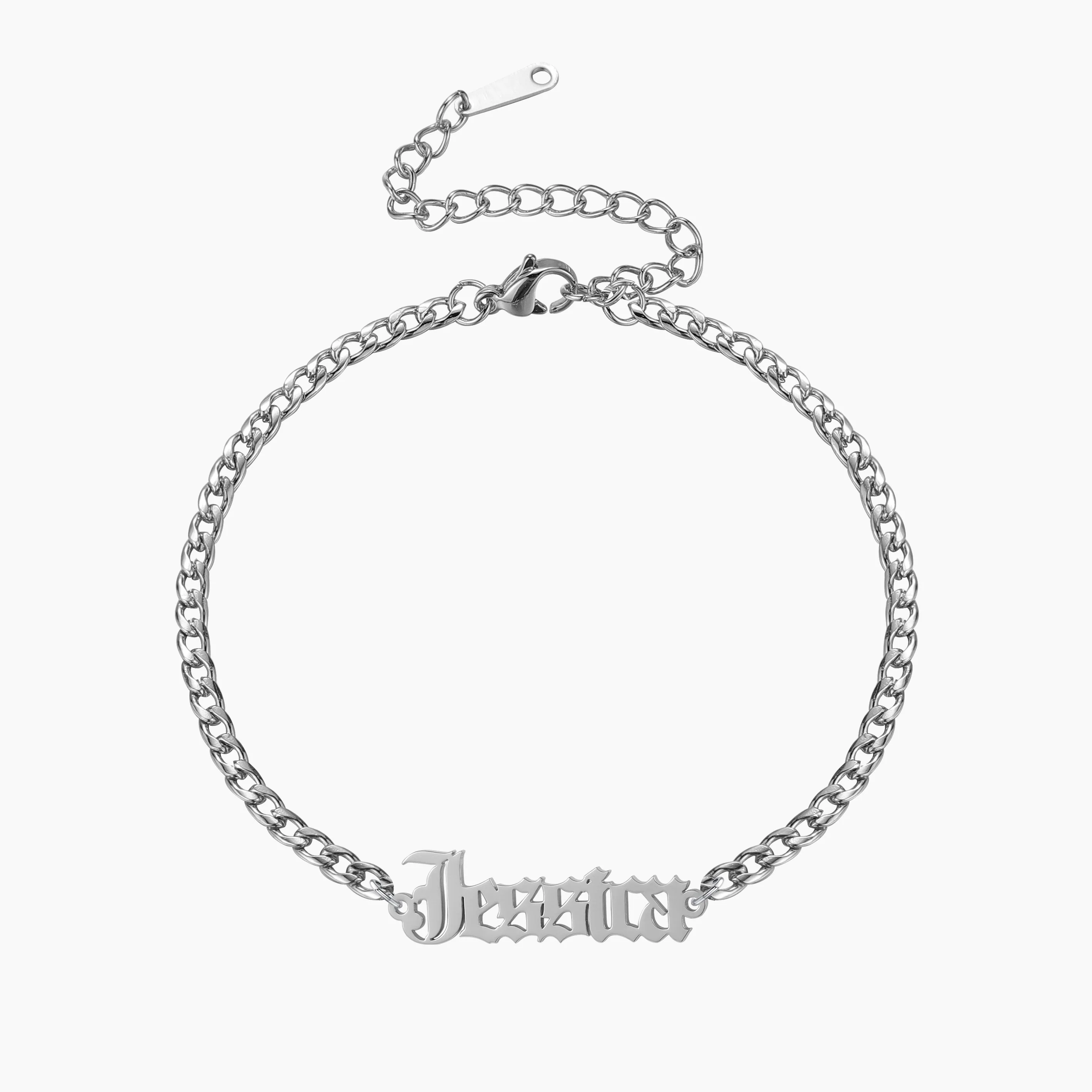 Gothic Name Bracelet w/ Cuban Chain - Image 4