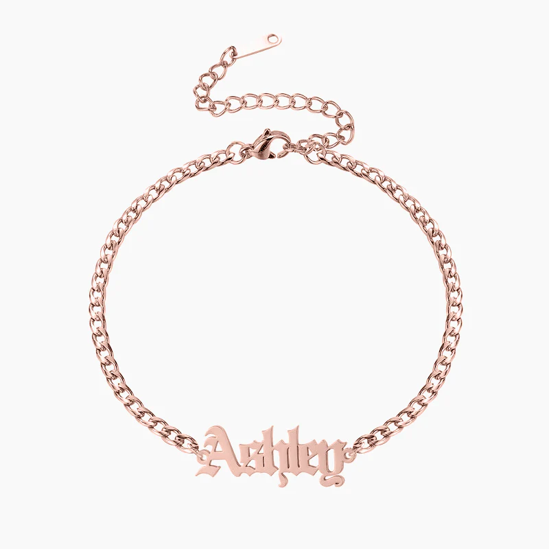 Gothic Name Bracelet w/ Cuban Chain - Image 6