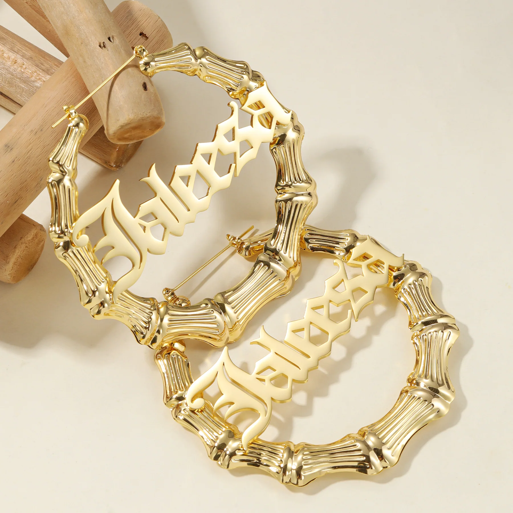 Gothic Name Hoop Earrings - Image 4
