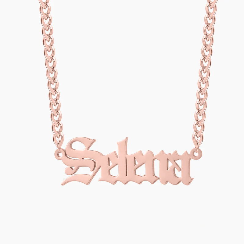 Gothic Name Necklace w/ Cuban Chain - Image 6