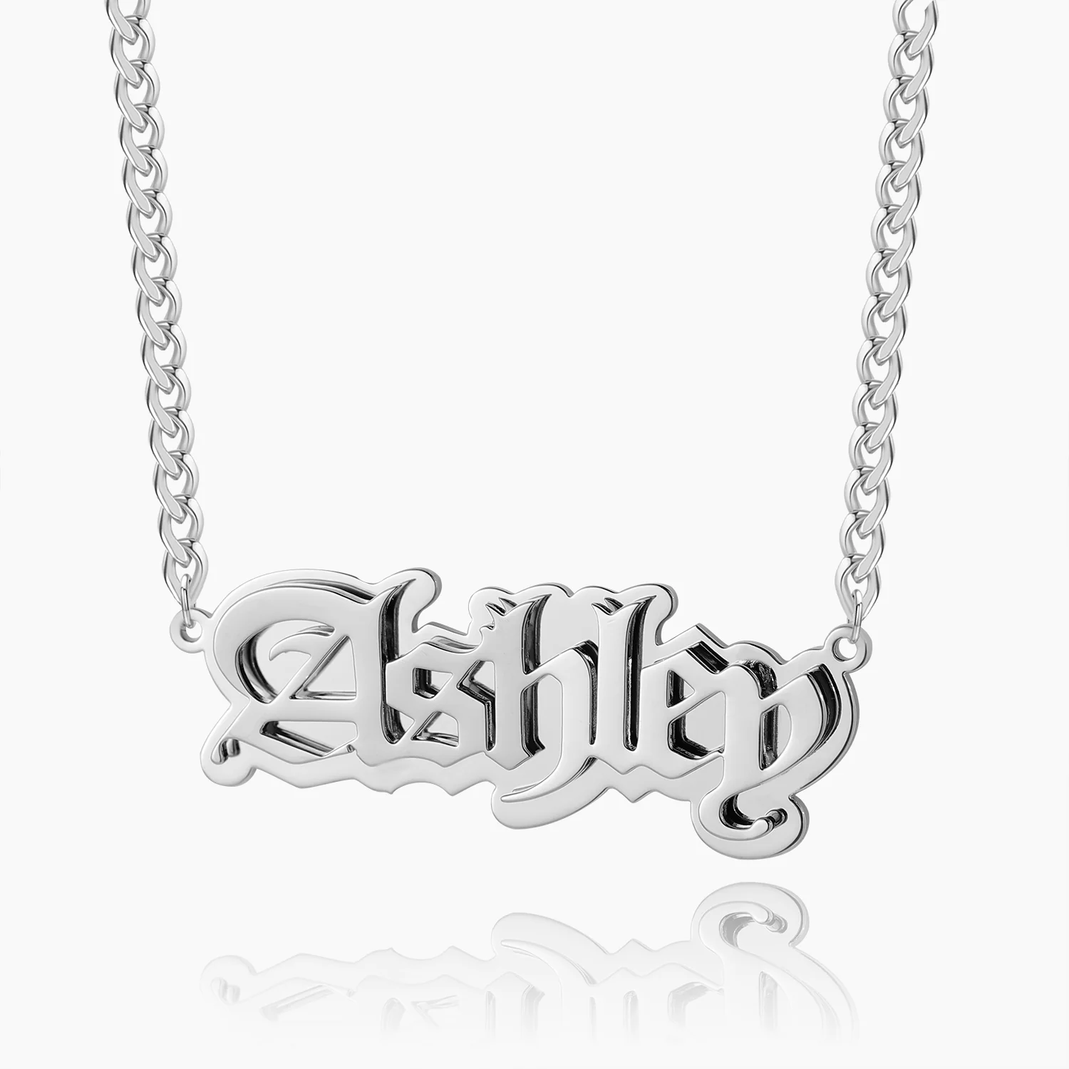 Gothic Outline Name Necklace w/ Cuban Chain - Image 4