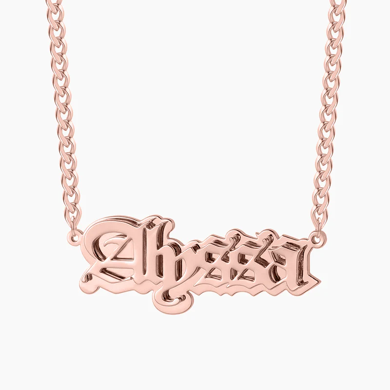 Gothic Outline Name Necklace w/ Cuban Chain - Image 6